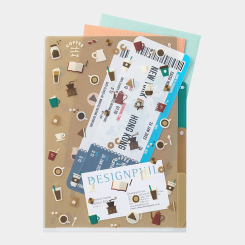 Midori A5 COFFEE 3 Pocket Clear Folder MD Folder Water Resistant Folder | 220mm X160mm