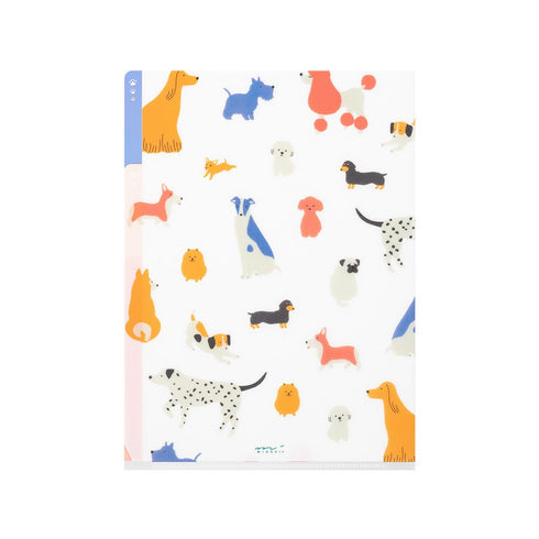 Midori A5 DOGS 3 Pocket Clear Folder MD Folder Water Resistant Folder | 220mm X160mm
