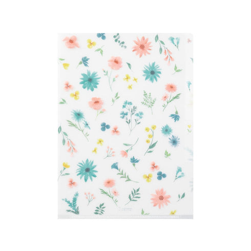 Midori A5 FLOWERS 3 Pocket Clear Folder MD Folder Water Resistant Folder | 220mm X160mm
