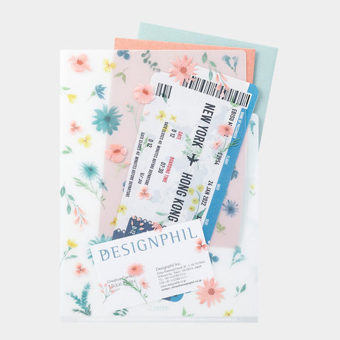 Midori A5 FLOWERS 3 Pocket Clear Folder MD Folder Water Resistant Folder | 220mm X160mm