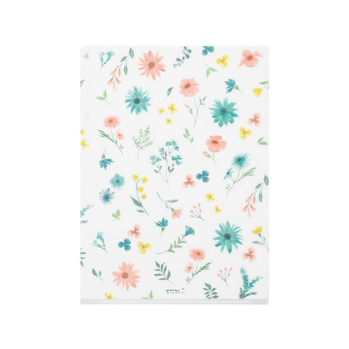 Midori A5 FLOWERS 3 Pocket Clear Folder MD Folder Water Resistant Folder | 220mm X160mm