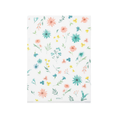 Midori A5 FLOWERS 3 Pocket Clear Folder MD Folder Water Resistant Folder | 220mm X160mm