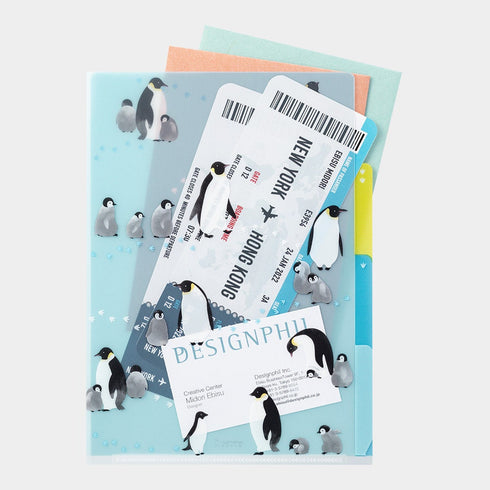 Midori A5 PENGUIN 3 Pocket Clear Folder MD Folder Water Resistant Folder | 220mm X160mm