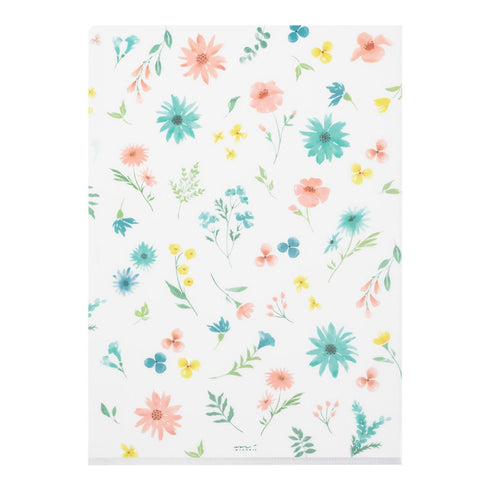 Midori A4 FLOWERS 3 Pocket Clear Folder MD Folder Water Resistant Folder | 310mm X 221mm