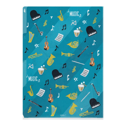 Midori A4 Musical INSTRUMENTS 3 Pocket Clear Folder MD Folder Water Resistant Folder | 310mm X 221mm