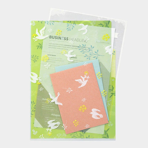 Midori A4 Peace DOVES 3 Pocket Clear Folder MD Folder Water Resistant Folder | 310mm X 221mm