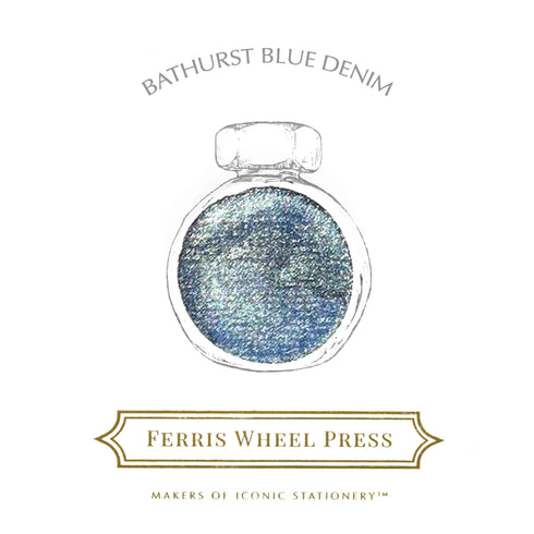 Ferris Wheel Press BATHURST Blue DENIM SHIMMER Fountain Pen Ink Fashion District Dip Pen Ink Calligraphy Ink Bottle Ink | 38ml