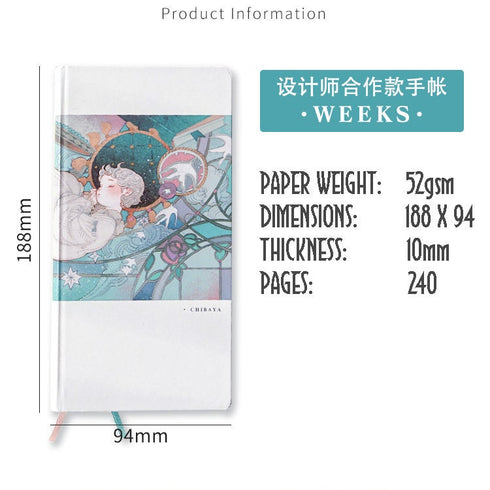 Chiba UNDATED WEEKS Tomoe River Paper 52gsm Hardcover Weekly Planner Weekly Page & Grid Page 3.7mm | 240 Pages