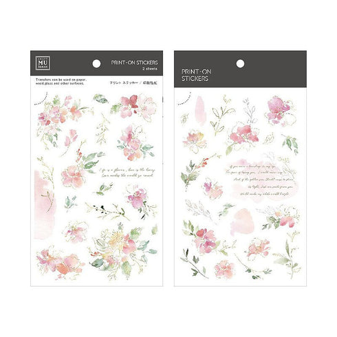 MU Lifestyle Print-On Stickers Rub -On Stickers Transfer Stickers Translucent Stickers 190 | Pink Flowers Peach Flowers Old Fashioned Roses