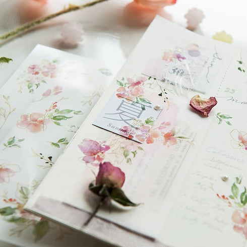 MU Lifestyle Print-On Stickers Rub -On Stickers Transfer Stickers Translucent Stickers 190 | Pink Flowers Peach Flowers Old Fashioned Roses