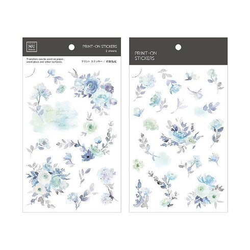 MU Lifestyle Print-On Stickers Rub -On Stickers Transfer Stickers Translucent Stickers 191 | Blue Roses Purple Roses Green Foliage