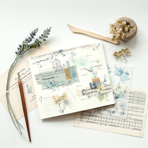 MU Lifestyle Print-On Stickers Rub -On Stickers Transfer Stickers Translucent Stickers 191 | Blue Roses Purple Roses Green Foliage