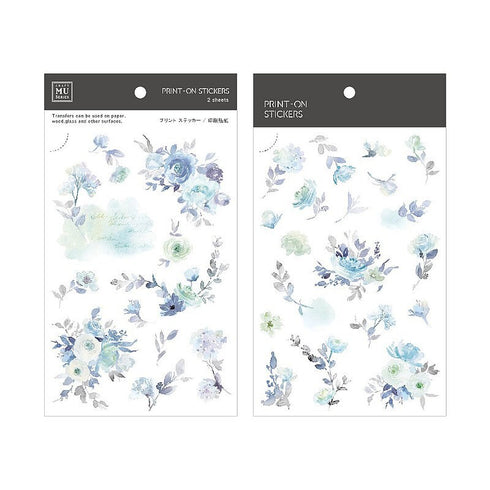 MU Lifestyle Print-On Stickers Rub -On Stickers Transfer Stickers Translucent Stickers 191 | Blue Roses Purple Roses Green Foliage