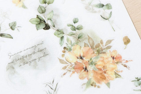 MU Lifestyle Print-On Stickers Rub -On Stickers Transfer Stickers Translucent Stickers 192 | Yellow Roses Green Swag Green Foliage