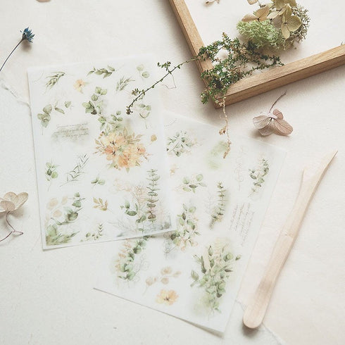 MU Lifestyle Print-On Stickers Rub -On Stickers Transfer Stickers Translucent Stickers 192 | Yellow Roses Green Swag Green Foliage