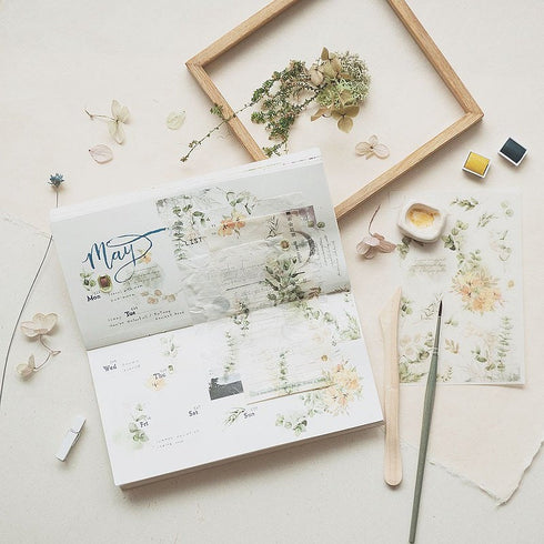 MU Lifestyle Print-On Stickers Rub -On Stickers Transfer Stickers Translucent Stickers 192 | Yellow Roses Green Swag Green Foliage