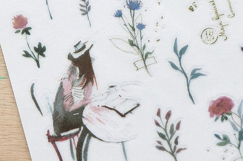 MU Lifestyle Print-On Stickers Rub -On Stickers Transfer Stickers Translucent Stickers 195 | Reading Girls Soft Flowers Walking Girl Phrases