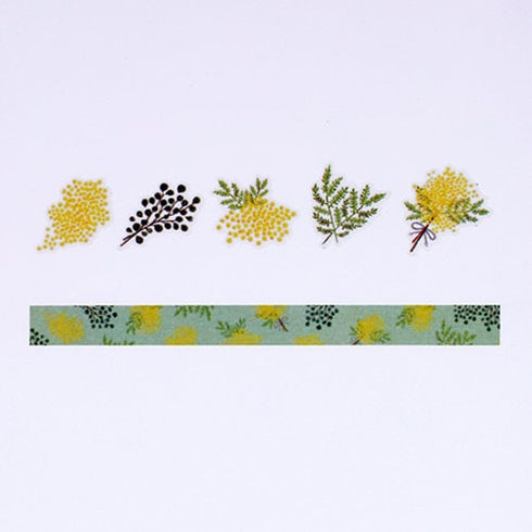 MIMOSA Yellow Flowers Bande Washi Tape Kit Masking Tape Kit Sticker Kit DOUBLE Roll | BDA648