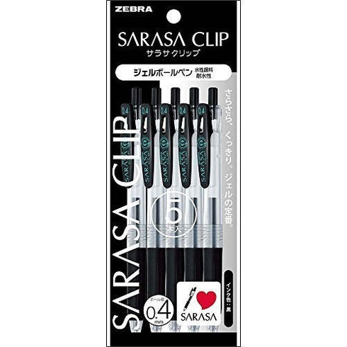 Zebra Sarasa CLIP BLACK 0.3mm Push Clip Gel Pen Super Saturated Ink FIVE Pack | JJH15