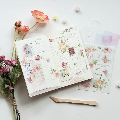 MU Lifestyle Print-On Stickers Rub -On Stickers Transfer Stickers Translucent Stickers 190 | Pink Flowers Peach Flowers Old Fashioned Roses