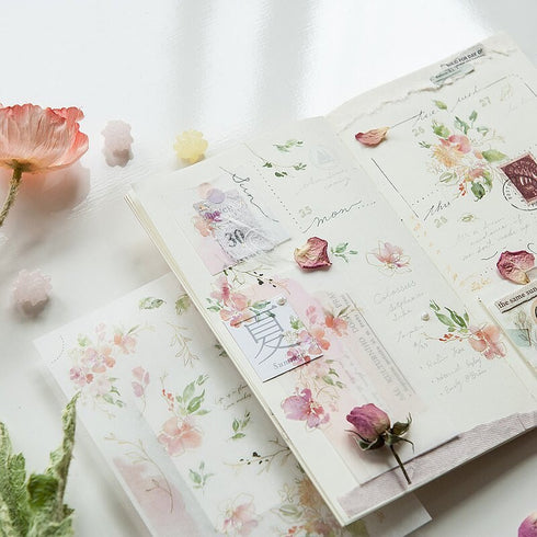 MU Lifestyle Print-On Stickers Rub -On Stickers Transfer Stickers Translucent Stickers 190 | Pink Flowers Peach Flowers Old Fashioned Roses