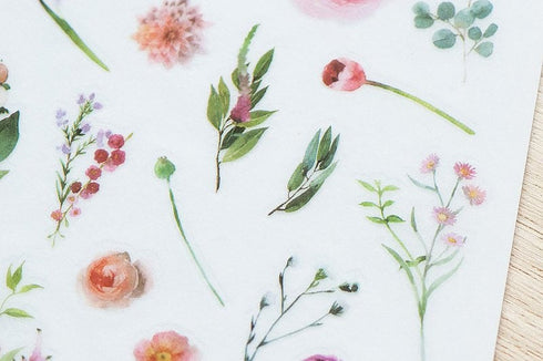 MU Lifestyle Print-On Stickers Rub -On Stickers Transfer Stickers Translucent Stickers 193 | Cut Flowers Blue Flowers Red Flowers Pink Posy