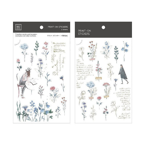 MU Lifestyle Print-On Stickers Rub -On Stickers Transfer Stickers Translucent Stickers 195 | Reading Girls Soft Flowers Walking Girl Phrases