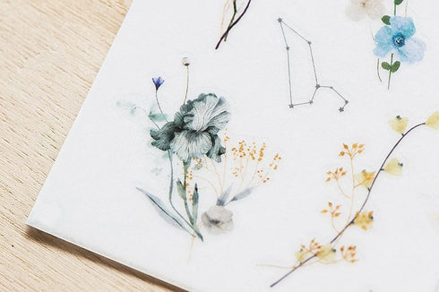 MU Lifestyle Print-On Stickers Rub -On Stickers Transfer Stickers Translucent Stickers 196 | Blue Iris Moon Magick Dried Flowers