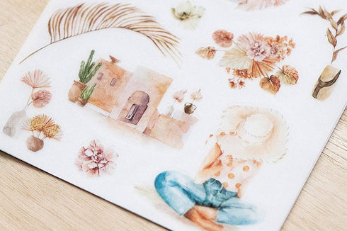 MU Lifestyle Print-On Stickers Rub -On Stickers Transfer Stickers Translucent Stickers 197 | Shabby Chic Modern Farmhouse Sitting Girl