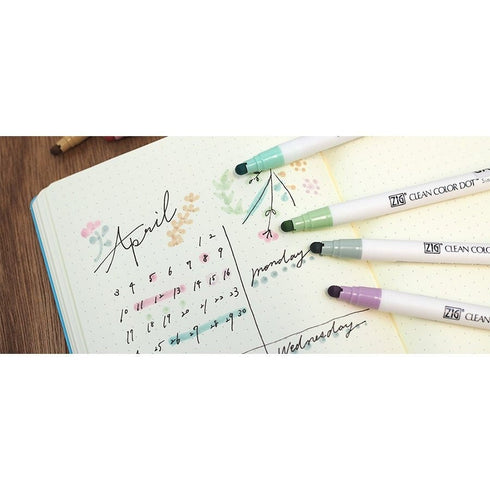 Kuretake MILD SMOKY Zig Clean Color Dot Set One Pen or 6 Piece Set Single-Tip Marker | TCSD-6100/6VB