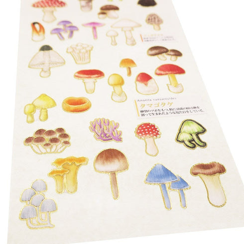 Kamio Japan Stickers MUSHROOMS Adult Visual Dictionary Fungus Fungi Psychedelic In The Dark GOLD Foil Stickers | 700654