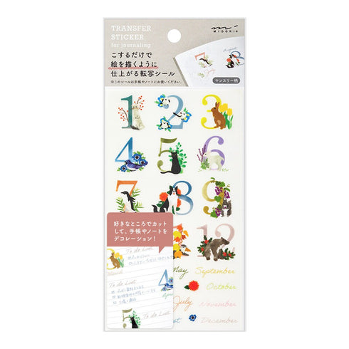 Midori Transfer Stickers MONTHLY NUMBERS WHIMSICAL Print-On Stickers Rub -On Stickers Transfer Stickers Translucent Stickers | 2585