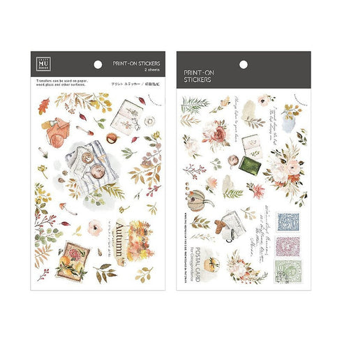 MU Lifestyle Print-On Stickers Rub-On Stickers Transfer Stickers Translucent Sticker 207 | Autumn Trees Colored Leaves Apples Stamps