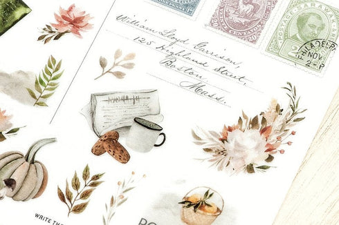 MU Lifestyle Print-On Stickers Rub-On Stickers Transfer Stickers Translucent Sticker 207 | Autumn Trees Colored Leaves Apples Stamps