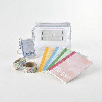 Kokuyo BLUE A7 LIMITED EDITION Watercolor B Ruled 6mm Ruled Notebook Washi Tape Keychain Clear Pouch Complete Set | 99K-242BN