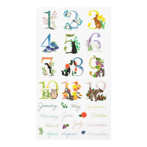 Midori Transfer Stickers MONTHLY NUMBERS WHIMSICAL Print-On Stickers Rub -On Stickers Transfer Stickers Translucent Stickers | 2585