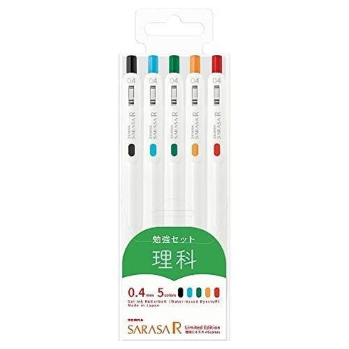 Zebra Sarasa R SCIENCE STUDY SET 0.4mm Push Clip Gel Pen Super Saturated Ink Five Colors Sarasa R Study Sets | JJS29-R1-5C