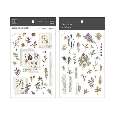 MU Lifestyle Print-On Stickers Rub -On Stickers Transfer Stickers Translucent Stickers 199 | Ferns Taped Pressed Flowers Autumn Mabon Acorns