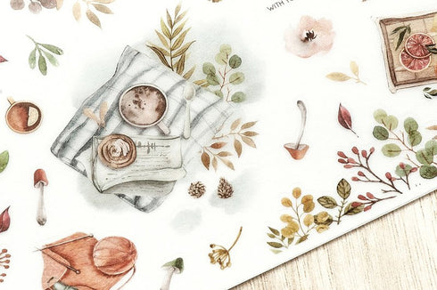 MU Lifestyle Print-On Stickers Rub-On Stickers Transfer Stickers Translucent Sticker 207 | Autumn Trees Colored Leaves Apples Stamps