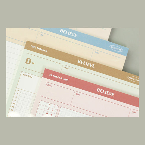 Paperian BELIEVE B5 STUDY Pad100gsm 3mm Grid Divider Notepad 7mm Ruled Answer Sheet OX Vocabulary Time Tracker | 257 X 182mm 50 Sheets