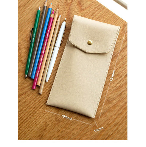 Plepic Extra PENCIL Pocket BEIGE Pen Case PU Pencil Case Storage Case Durable Pen Case Storage Case Pen Case Pen Case | 195 X 100 X 10mm