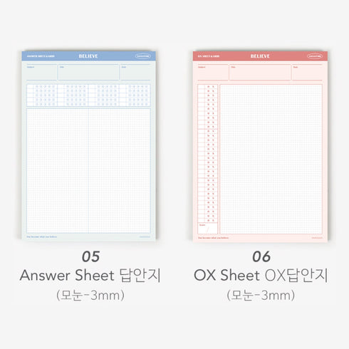 Paperian BELIEVE B5 STUDY Pad100gsm 3mm Grid Divider Notepad 7mm Ruled Answer Sheet OX Vocabulary Time Tracker | 257 X 182mm 50 Sheets