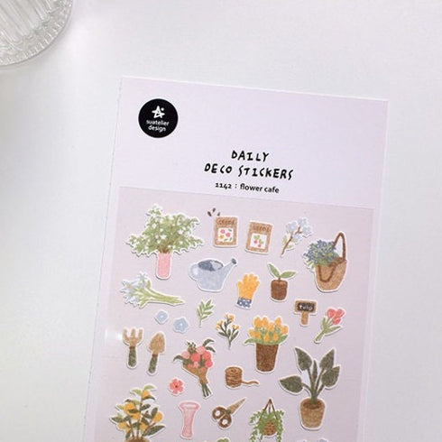 Suatelier FLOWER CAFÉ PVC Transparent Stickers Planner Stickers Flower Stickers Plant Stickers Bouquet Stickers Planting Stickers | 1142