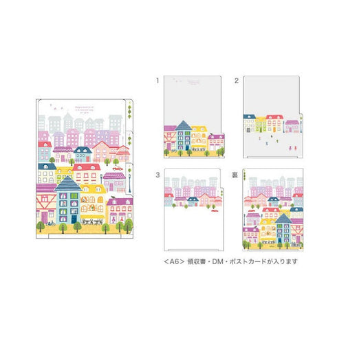 Midori A6 TOWN SKYLINE CITYSCAPE 3 Pocket Clear Folder | H175 x W119mm