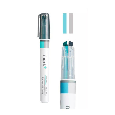 Kokuyo Mark+ BLUE Plus GRAY Two Tone Highlighter Dual Way Highlighter Pen Two Way Highlighter Double Sided Highlighter | PM-MT101BM