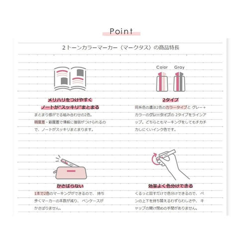 Kokuyo Mark+ PINK Plus GRAY Two Tone Highlighter Dual Way Highlighter Pen Two Way Highlighter Double Sided Highlighter | PM-MT101PM