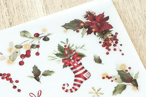 MU Lifestyle HOLIDAY Print-On Stickers Poinsettia Bells Stockings Ornaments Rub-On Stickers Transfer Stickers Translucent Stickers | 1014