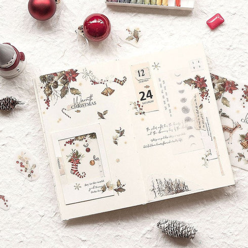 MU Lifestyle HOLIDAY Print-On Stickers Poinsettia Bells Stockings Ornaments Rub-On Stickers Transfer Stickers Translucent Stickers | 1014