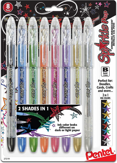 Pentel SPARKLE POP Metallic Gel Pen 1.0mm Bold Line Assorted Colors Pack of 8 Shimmering Ink | K91BP8M