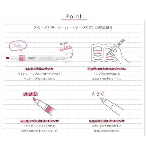 Kokuyo Mark+ GREEN Plus GRAY Two Way Highlighter and Gray Pen Two Way Highlighter Double Sided Highlighter | PM-MT201GM